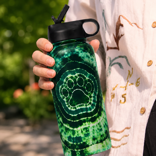 Tie-Dye Pet Paw Print Insulated Water Bottle