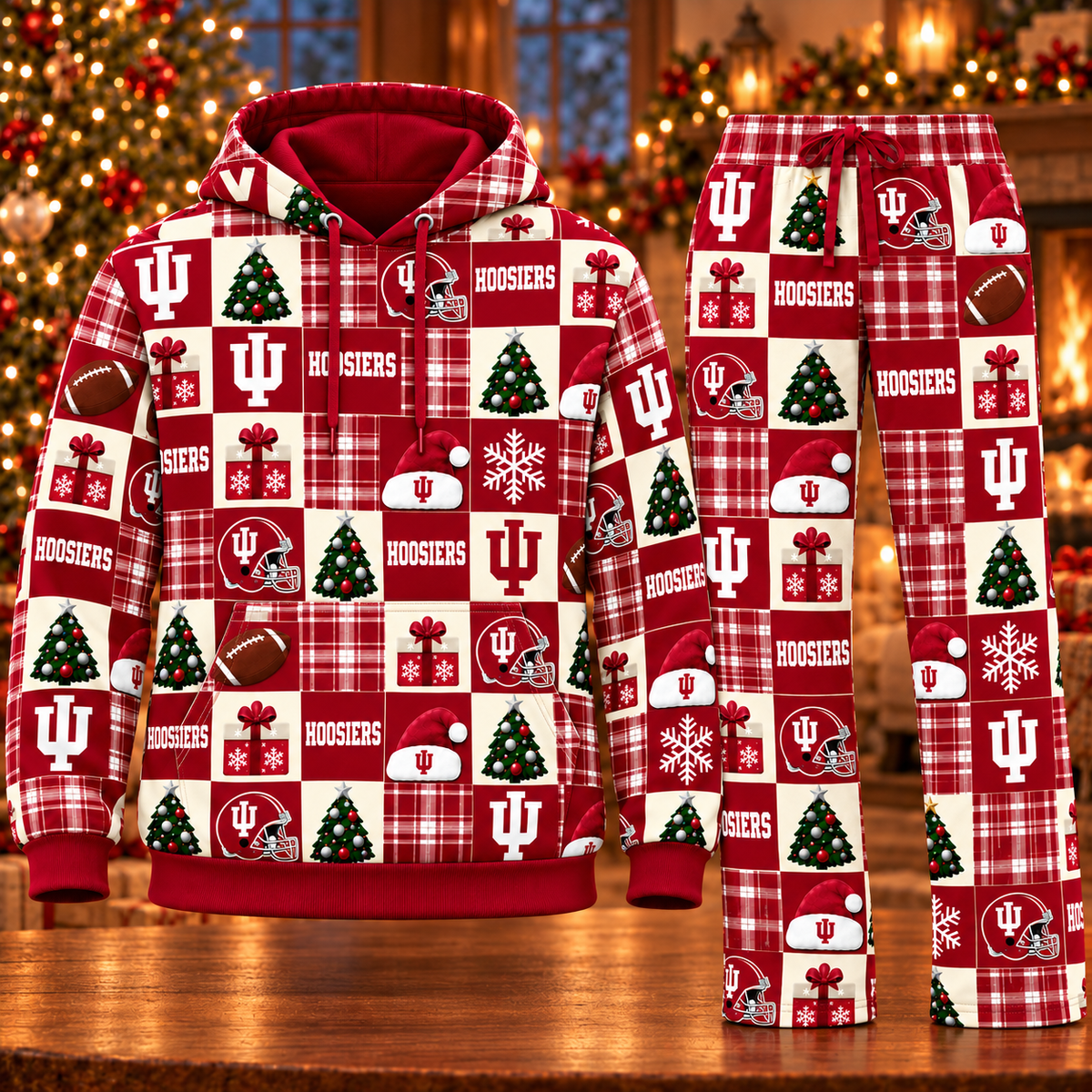 Personalized Hoosiers Christmas Sweatshirt and Lounge Pants