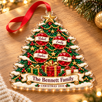 Personalized Family Christmas Tree Acrylic & Glass Ornament