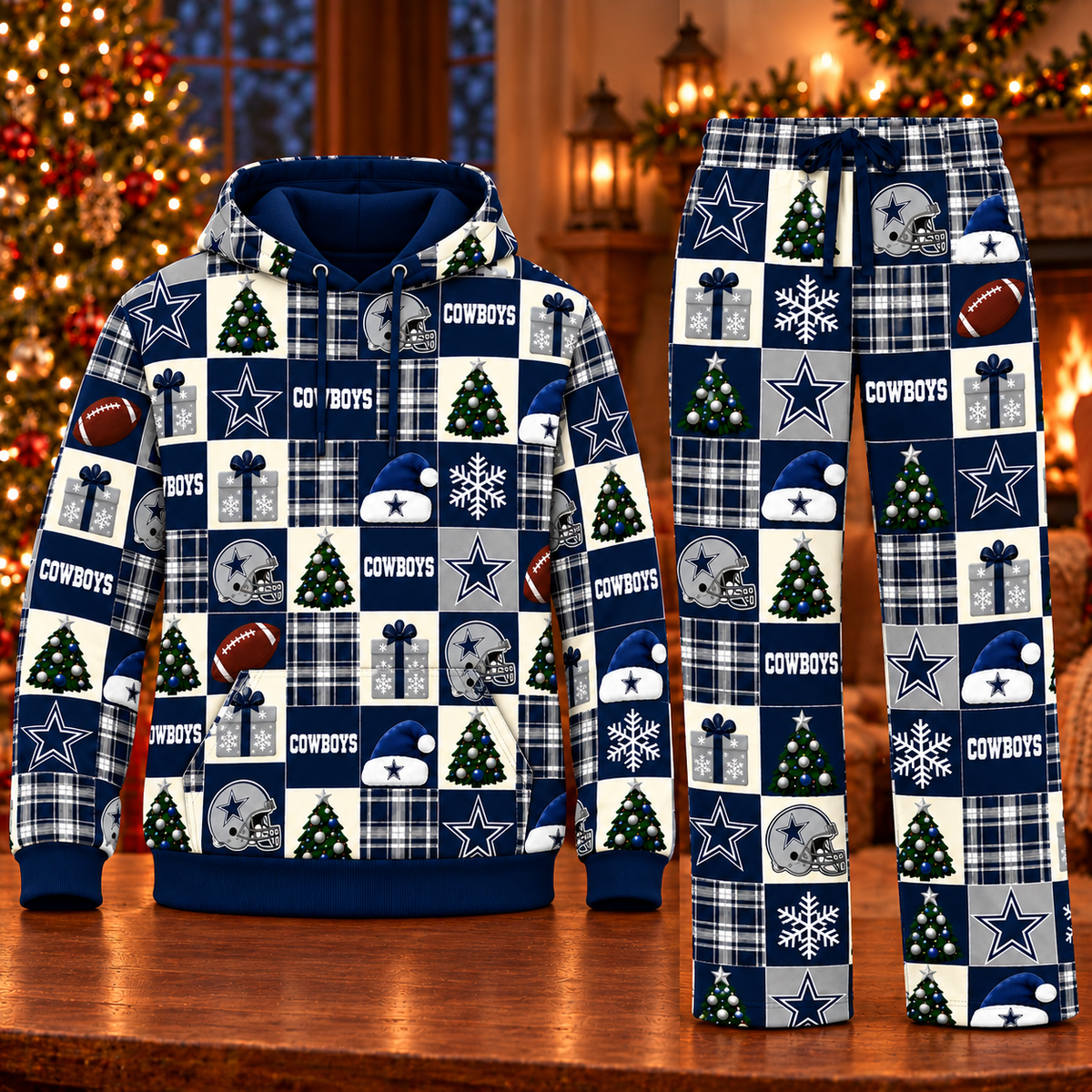 Personalized Cowboys Christmas Sweatshirt and Lounge Pants