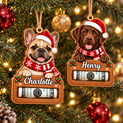 Personalized Custom Dog Breed Money Holder Ornament – Custom Name Wooden Holiday Gift