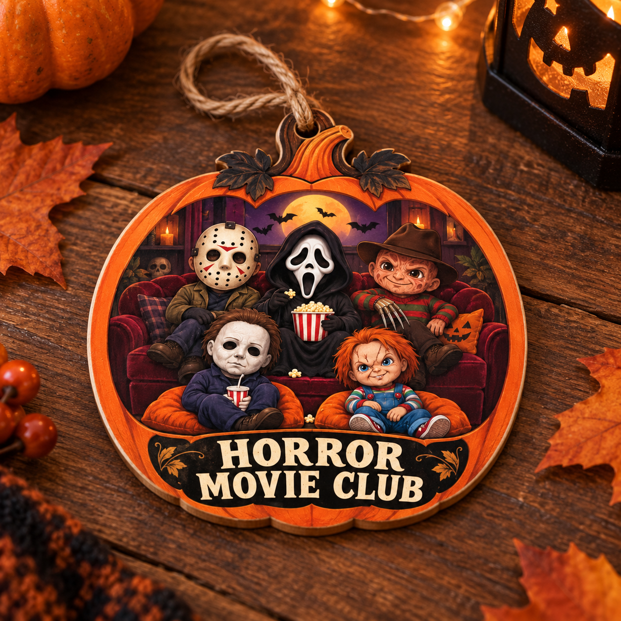 Personalized Halloween Horror Movie Club Double-Side Printed Wooden Ornament