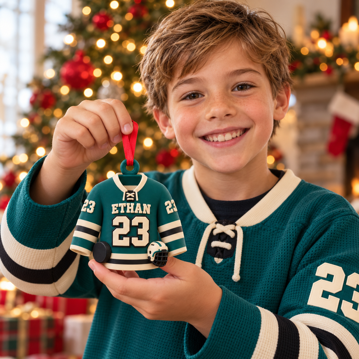 Personalized Hockey Jersey Ornament, Custom Name and Number, 3D Printed PLA Christmas Gift