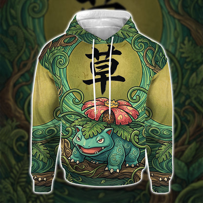 Anime PKM Venusaur Japanese Kanji Aesthetic All Over Printed Sweatshirt Hoodie Zip Hoodie T-Shirt