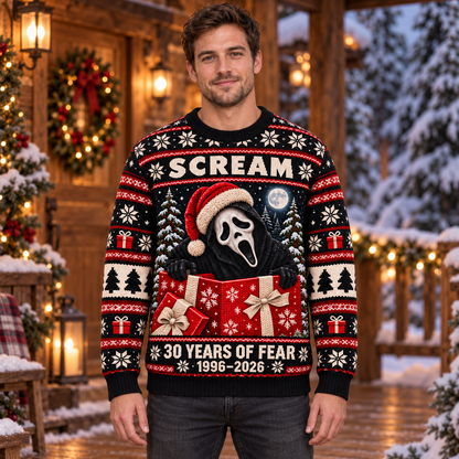 Christmas Scream 30th Anniversary Knit-Effect Ugly Christmas Sweatshirt