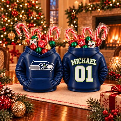 Seattle Seahawks Personalized Hoodie Candy & Pen Holder – Custom Name & Number, 3D-Printed PLA