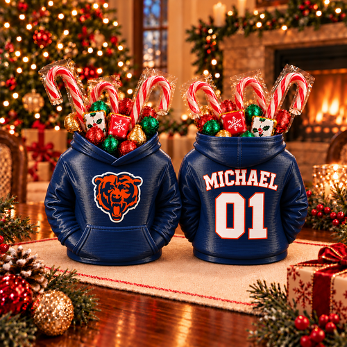 Chicago Bears Personalized Hoodie Candy & Pen Holder – Custom Name & Number, 3D-Printed PLA