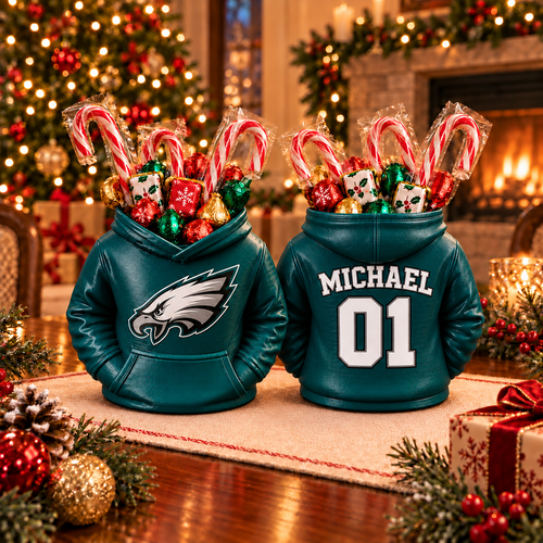 Philadelphia Eagles Personalized Hoodie Candy & Pen Holder – Custom Name & Number, 3D-Printed PLA