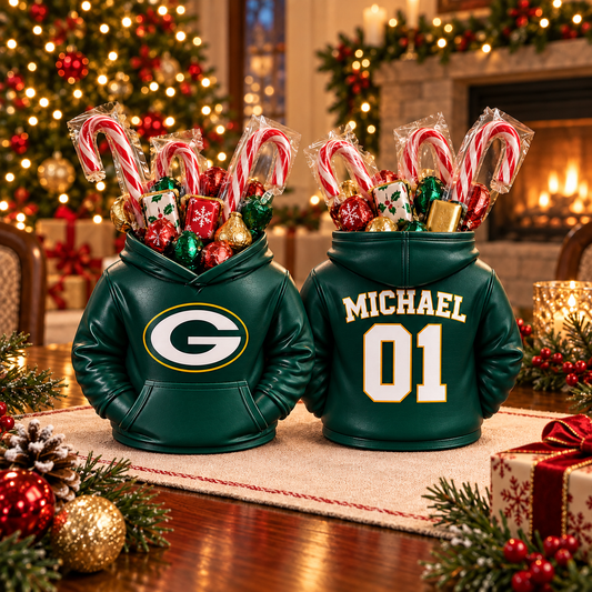 Green Bay Packers Personalized Hoodie Candy & Pen Holder – Custom Name & Number, 3D-Printed PLA