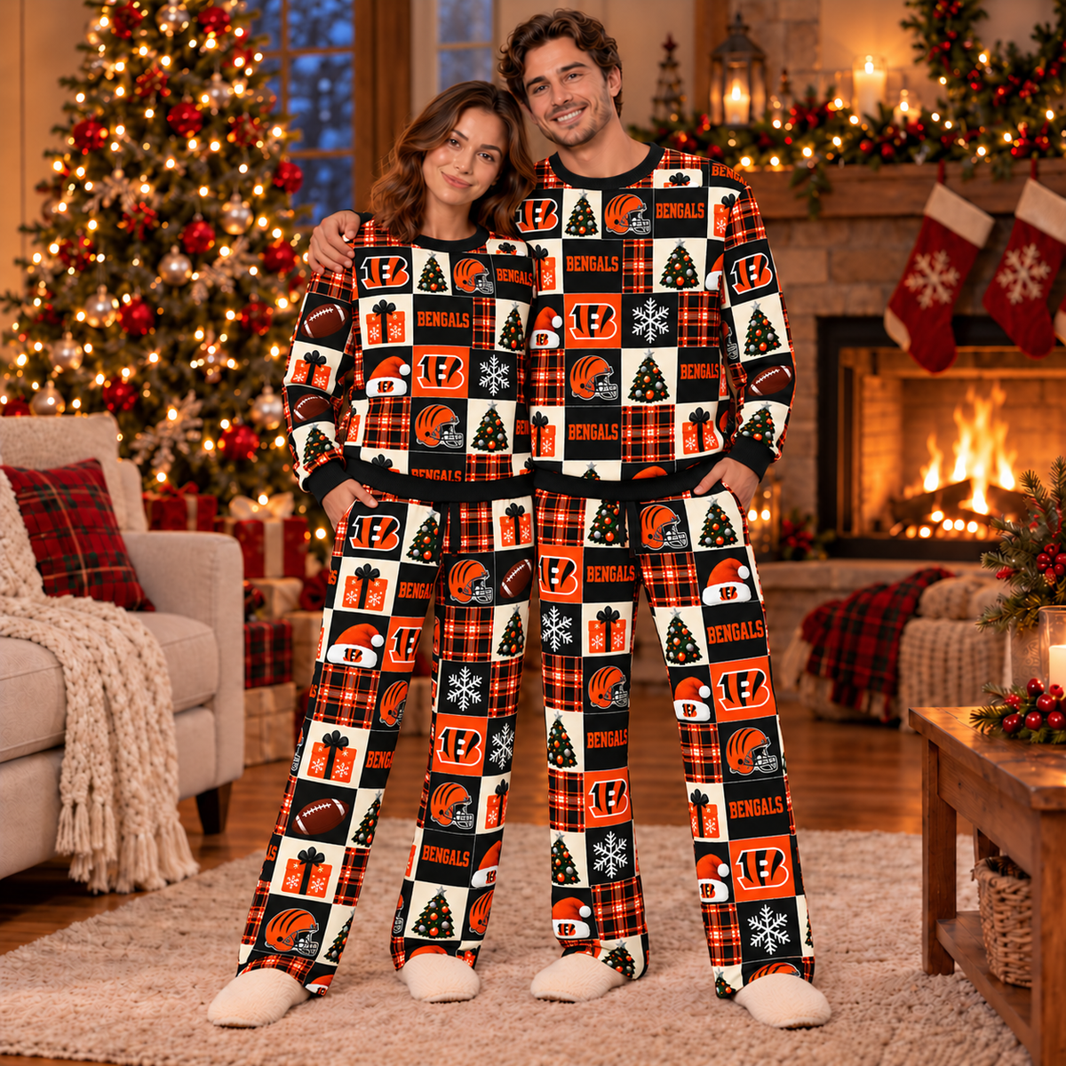 Personalized Bengals Christmas Sweatshirt and Lounge Pants