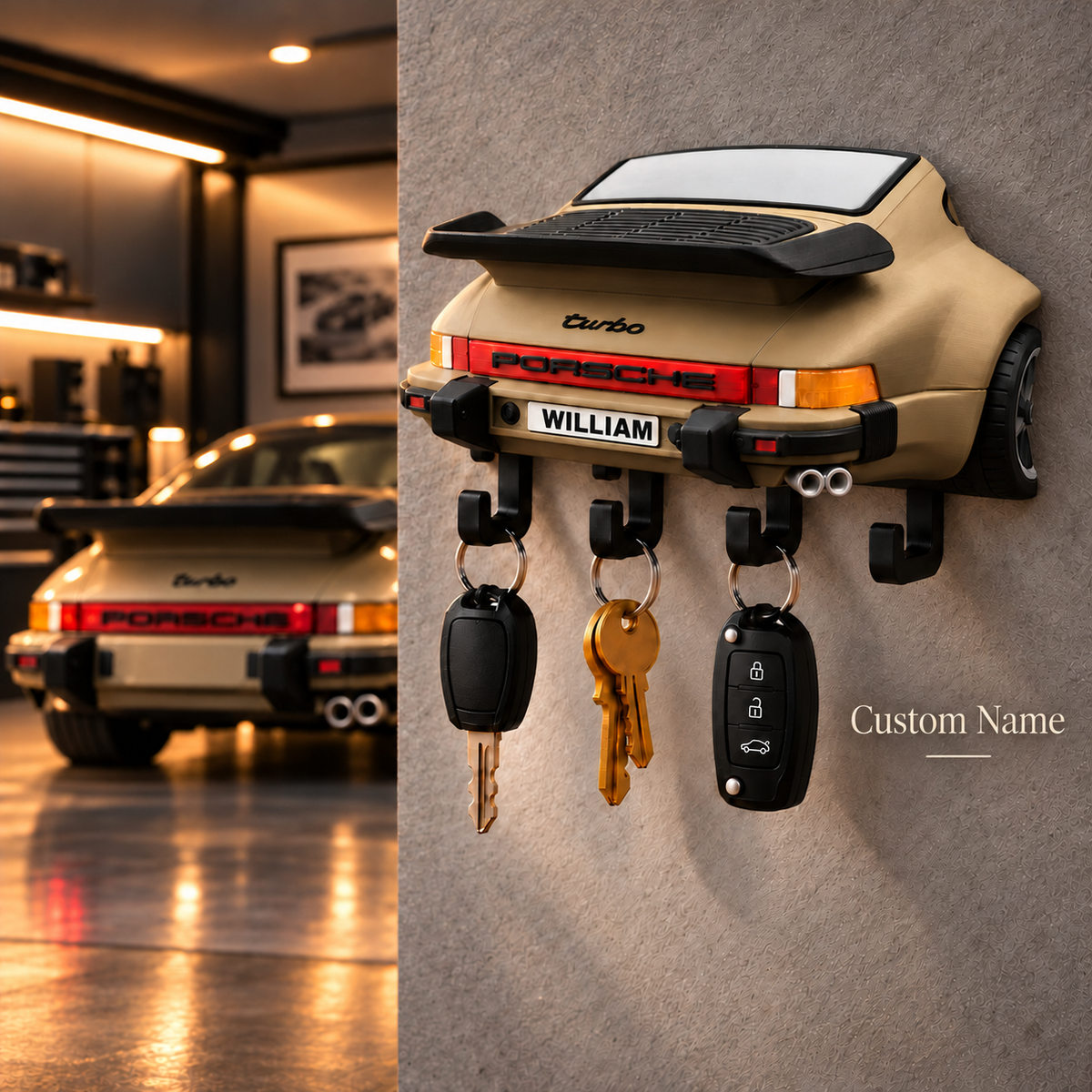 Porsche 911 Key Holder, Back to the Future Inspired Wall Key Rack, 3D Printed Car Key Holder