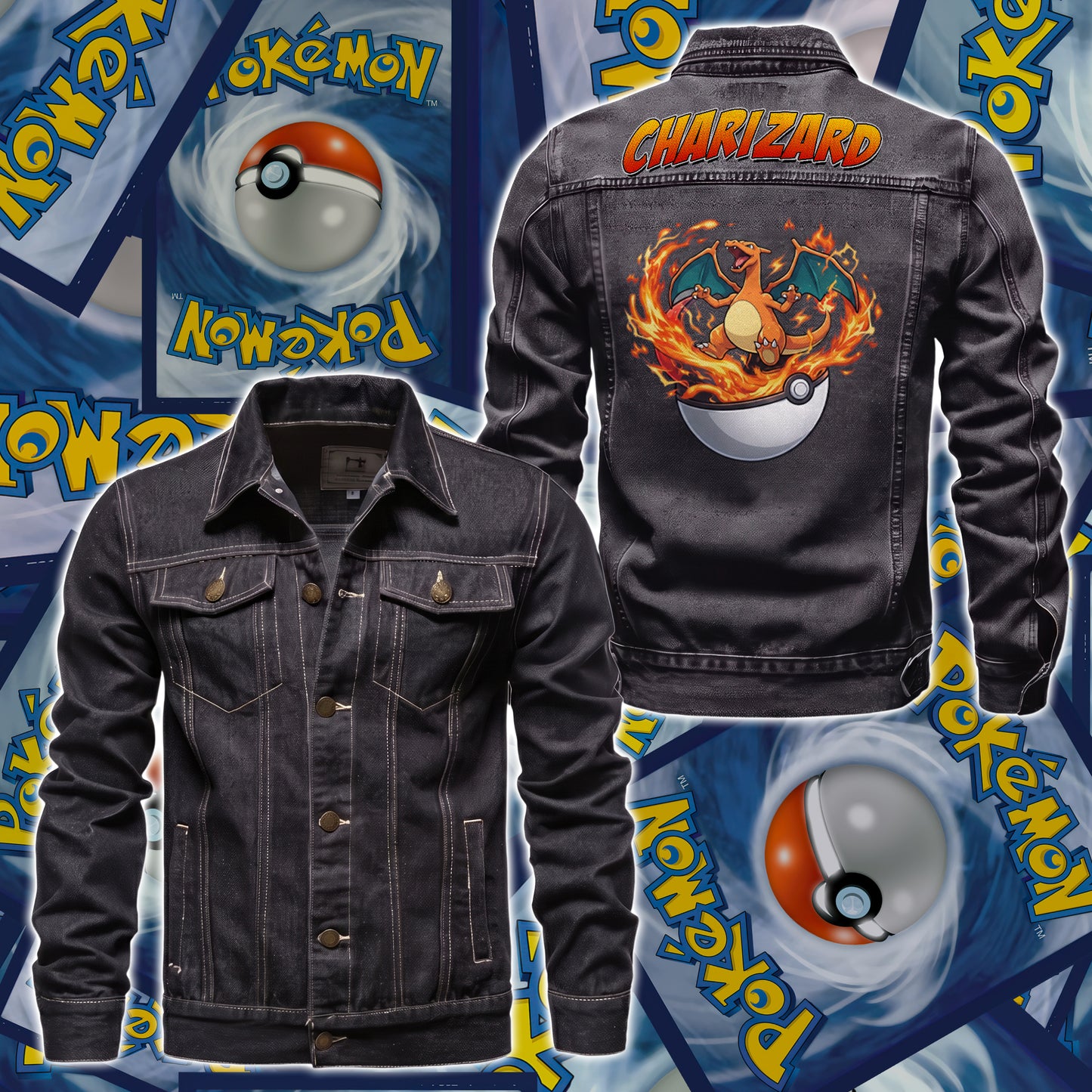 PKM Charizard Custom Lightweight Denim Jacket