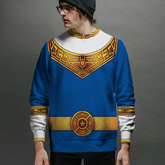 Blue Power Rangers Zeo Ugly Christmas Custom Imitation Knitted Sweatshirt