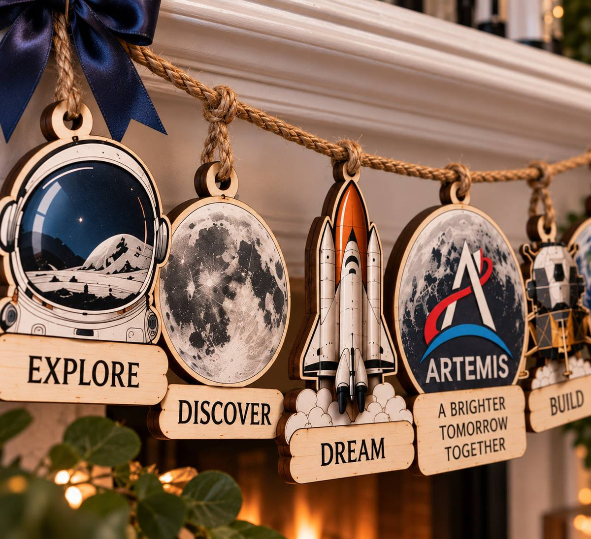 Artemis Space Exploration Wooden Garland