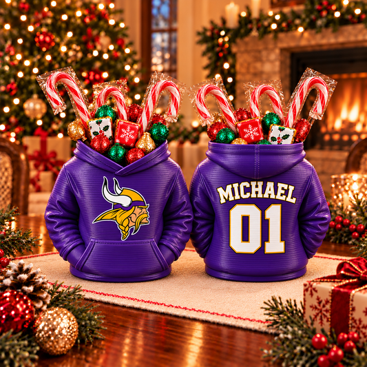 Minnesota Vikings Personalized Hoodie Candy & Pen Holder – Custom Name & Number, 3D-Printed PLA