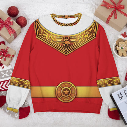 Red Power Rangers Zeo Ugly Christmas Custom Imitation Knitted Sweatshirt