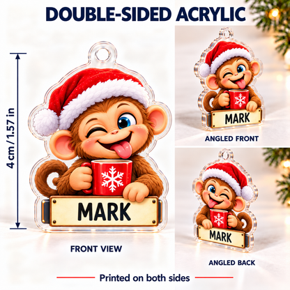 Personalized Monkey Advent Calendar, 24 Acrylic Ornaments with Custom Names, Funny Office Christmas Gift