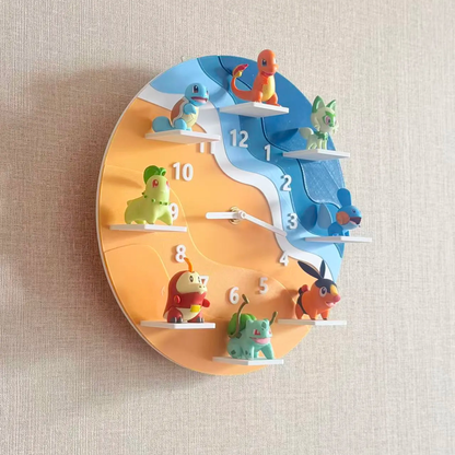 Pokémon 3D Wall Clock with Starter Characters, Gaming Room Decor, Gift for Pokémon Fans