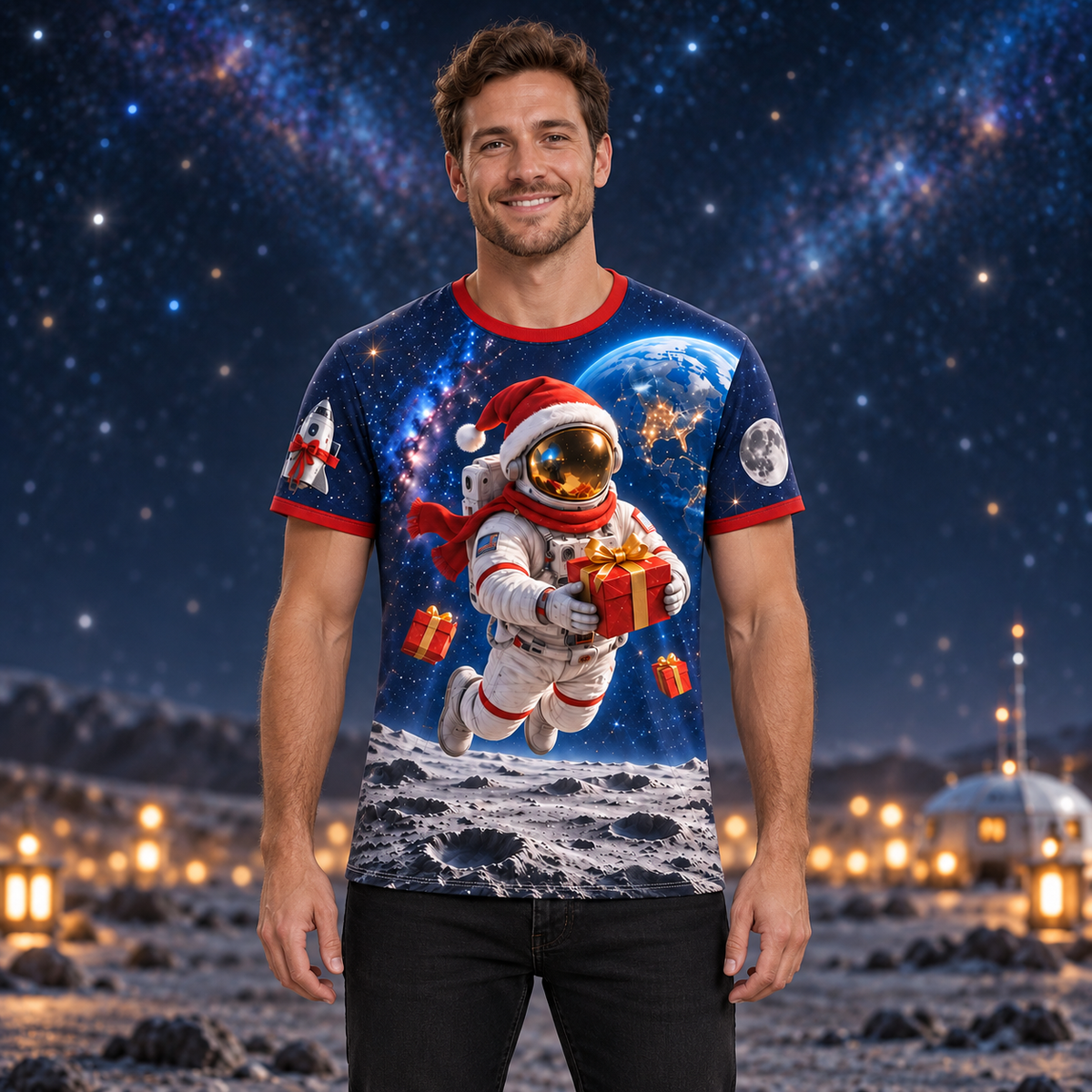 Christmas Out Space AOP T-Shirt Sweatshirt Hoodie