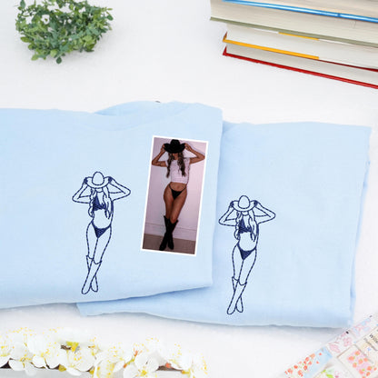 Custom Spicy Couple Portrait Embroidered Shirt – Personalized Boyfriend Photo Gift – Romantic Shirt for Husband, Anniversary or Valentine’s Day