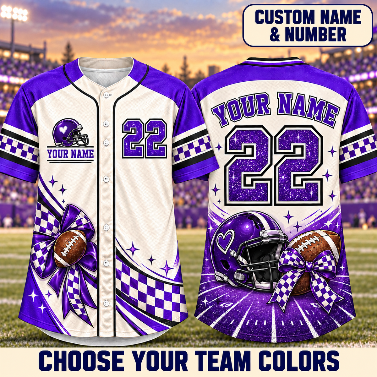 Personalized Football Bow Jersey – Custom Name, Number & Team Colors