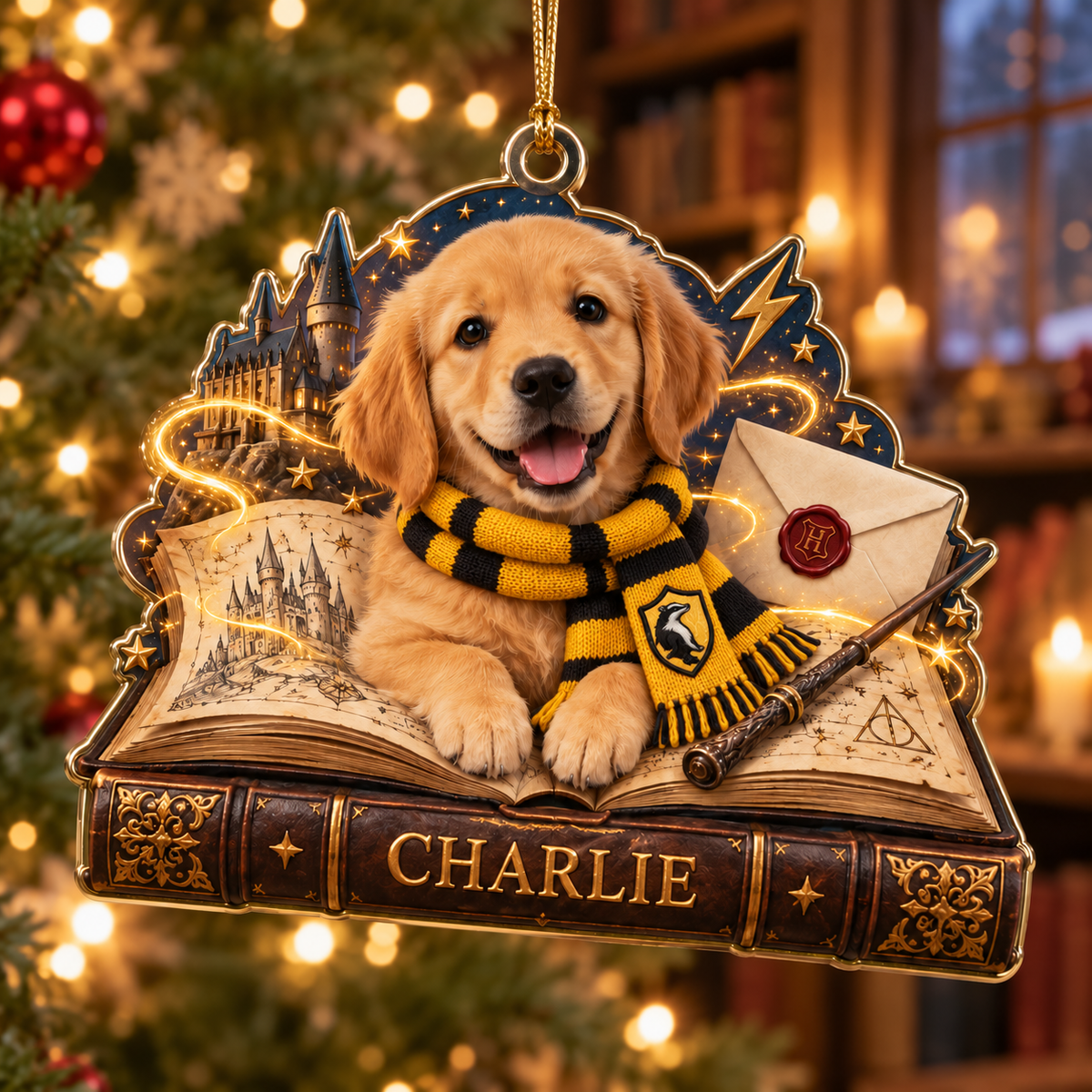 Personalized Custom Dog Photo Harry Potter Acrylic Ornament – Custom Name Holiday Gift