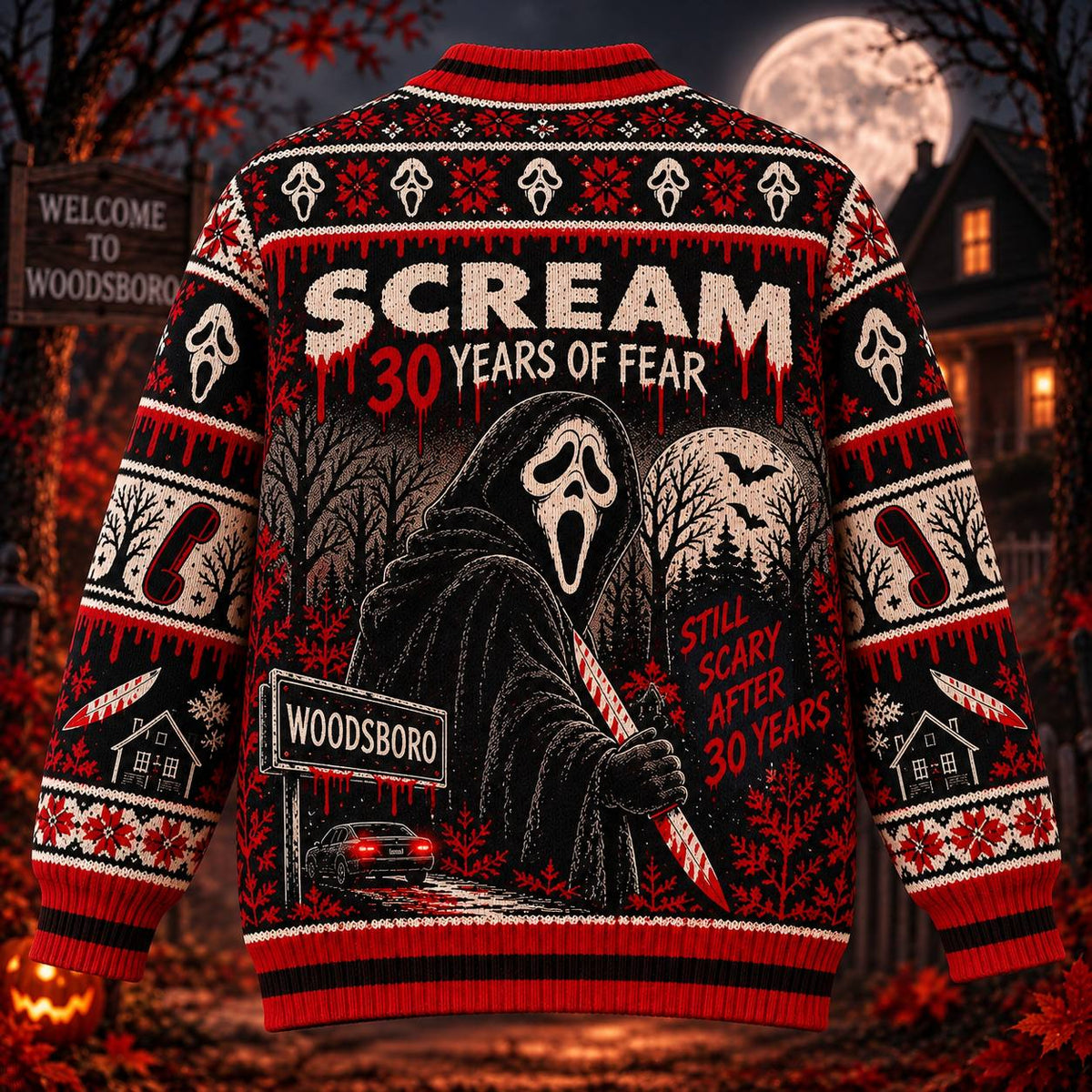 Halloween Scream 30th Anniversary Ugly Cardigan