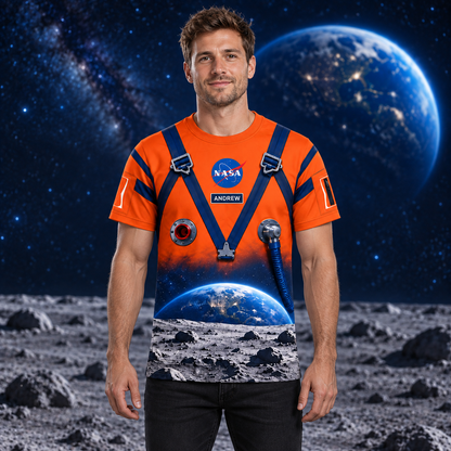 Personalized Your Name Orange Astronaut AOP T-Shirt Sweatshirt Hoodie