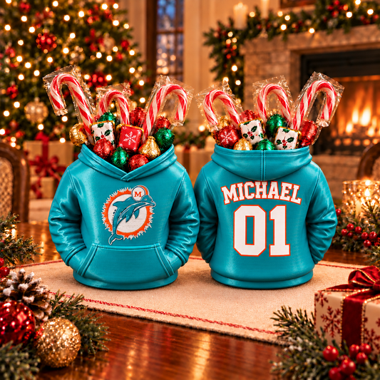 Vintage Miami Dolphins Personalized Hoodie Candy & Pen Holder – Custom Name & Number, 3D-Printed PLA