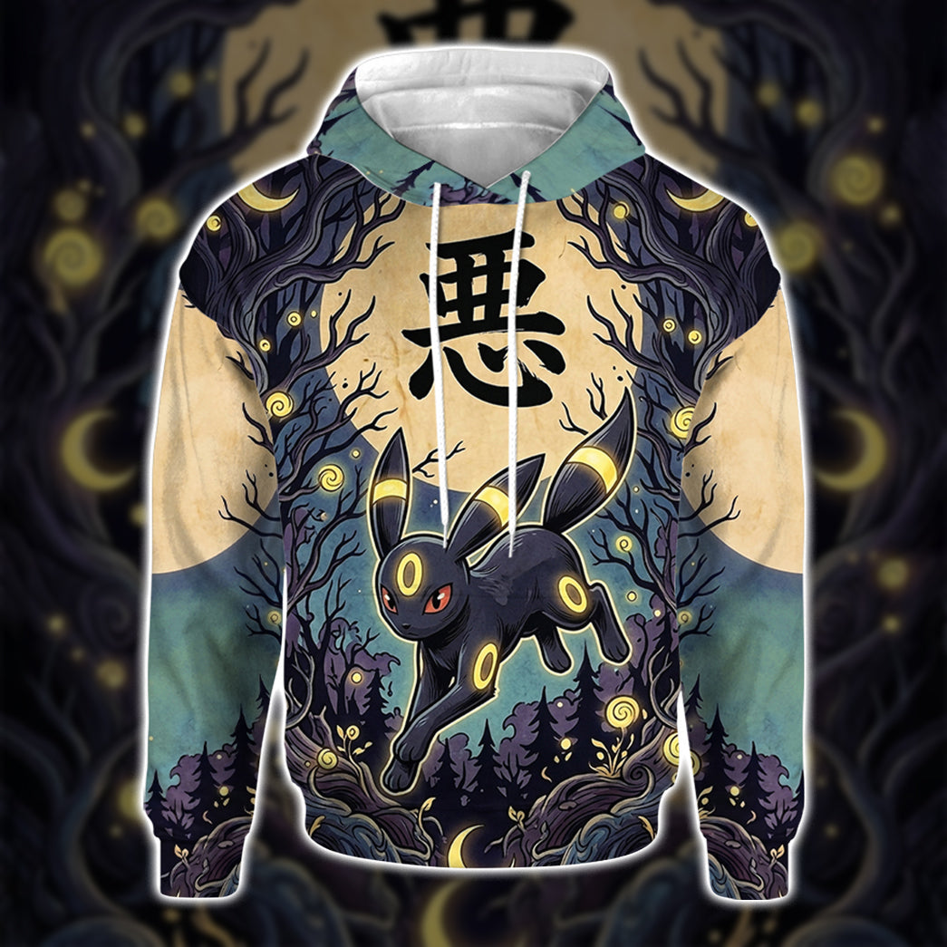 Anime PKM Umbreon Japanese Kanji Aesthetic All Over Printed Sweatshirt Hoodie Zip Hoodie T-Shirt