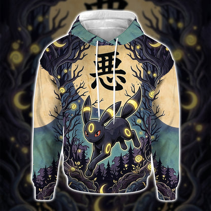 Anime PKM Umbreon Japanese Kanji Aesthetic All Over Printed Sweatshirt Hoodie Zip Hoodie T-Shirt