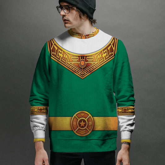 Green Power Rangers Zeo Ugly Christmas Custom Imitation Knitted Sweatshirt