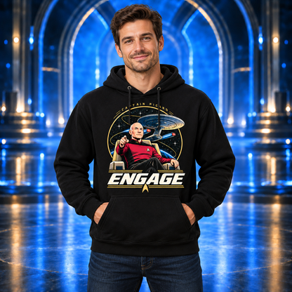 Engage Hoodie, Black Graphic Pullover