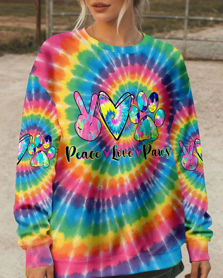 Peace Love Paws Rainbow Swirl Hoodie Sweatshirt T-Shirt