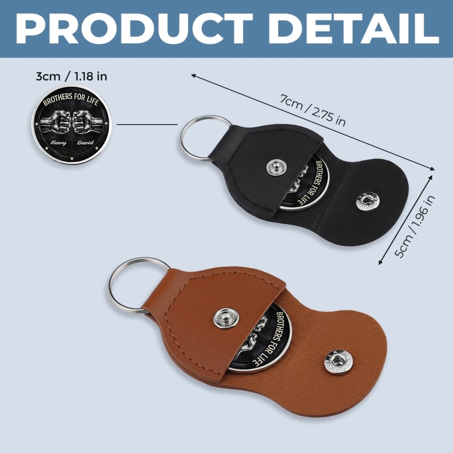 Brothers For Life Printed Commemorative Coin With Pocket Hug Leather Keychain