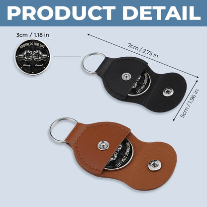Brothers For Life Printed Commemorative Coin With Pocket Hug Leather Keychain