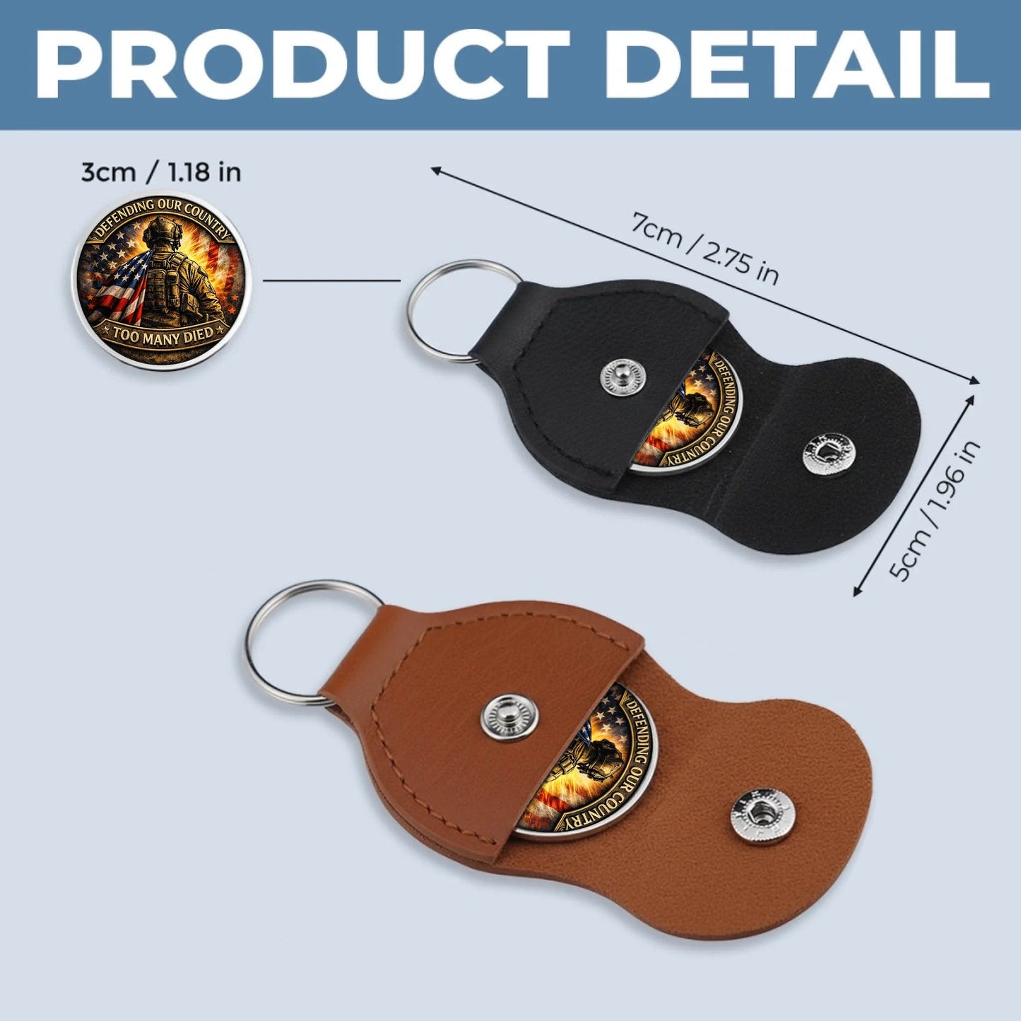 I Support Veterans Before Illegals Printed Commemorative Coin With Pocket Hug Leather Keychain
