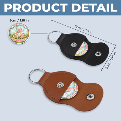 Happy Easter Printed Commemorative Coin With Pocket Hug Leather Keychain