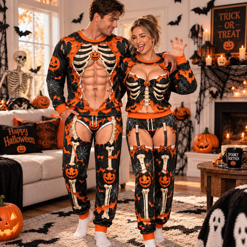 Halloween Funny Mr & Mrs Skeleton Sweatshirt And Sweatpants Set