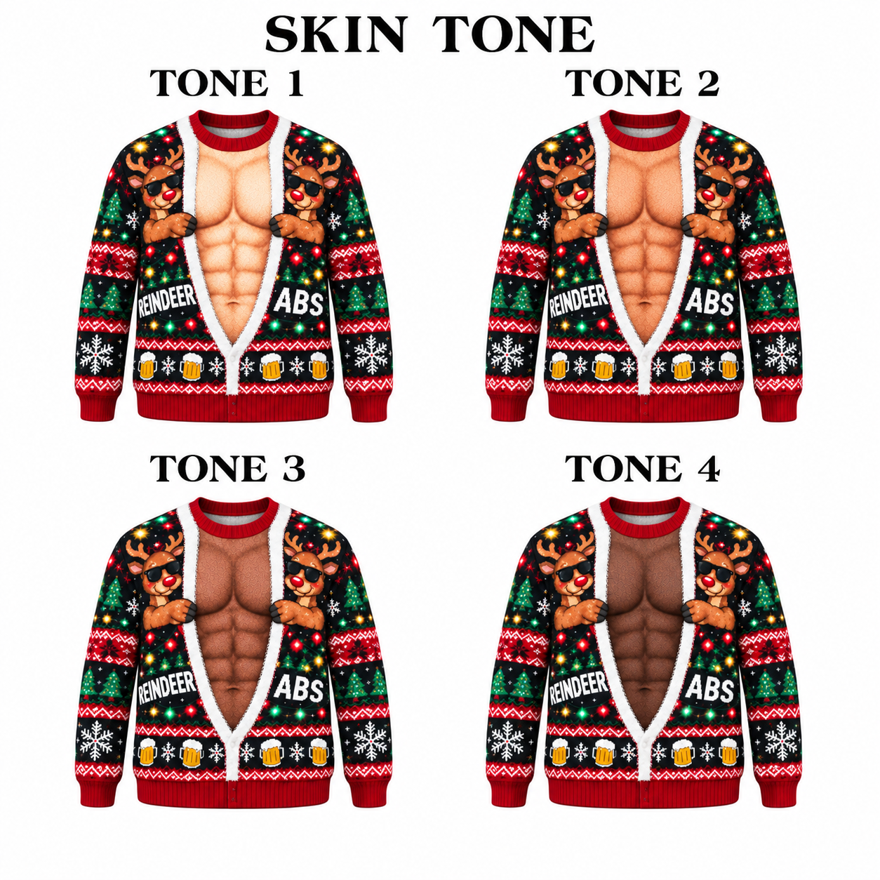 Christmas Funny Reindeer Abs Ugly Sweatshirt