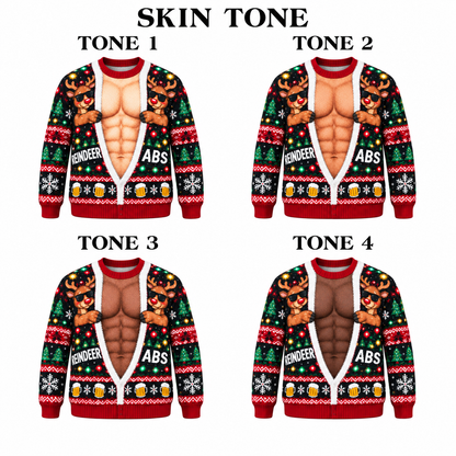 Christmas Funny Reindeer Abs Ugly Sweatshirt