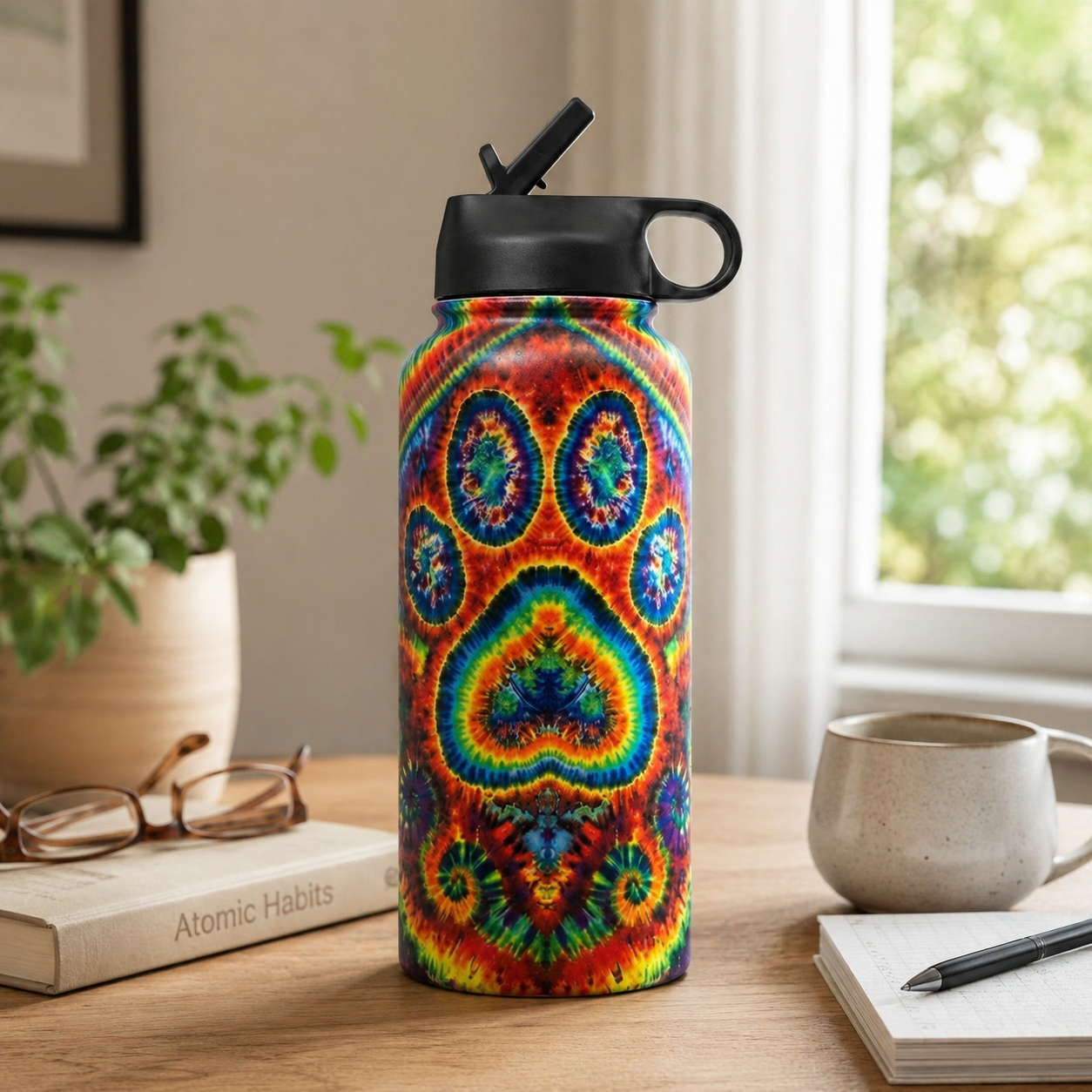 Tie-Dye Pet Paw Print Insulated Water Bottle