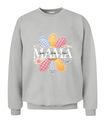 Personalized Flower Mama Grandma Nana Custom  Faux 3D Patchwork T-Shirt Sweatshirt