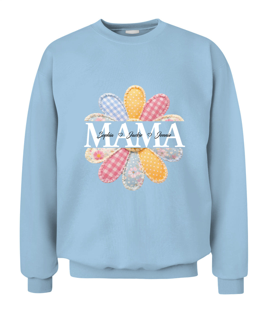 Personalized Flower Mama Grandma Nana Custom  Faux 3D Patchwork T-Shirt Sweatshirt