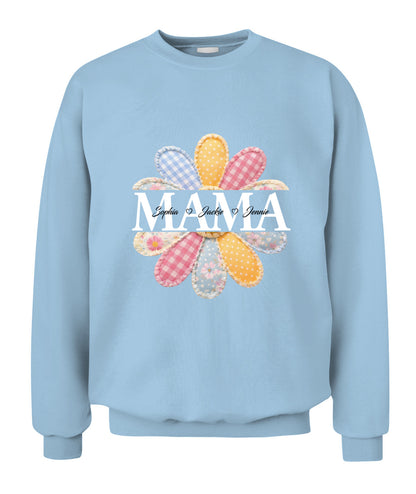 Personalized Flower Mama Grandma Nana Custom  Faux 3D Patchwork T-Shirt Sweatshirt