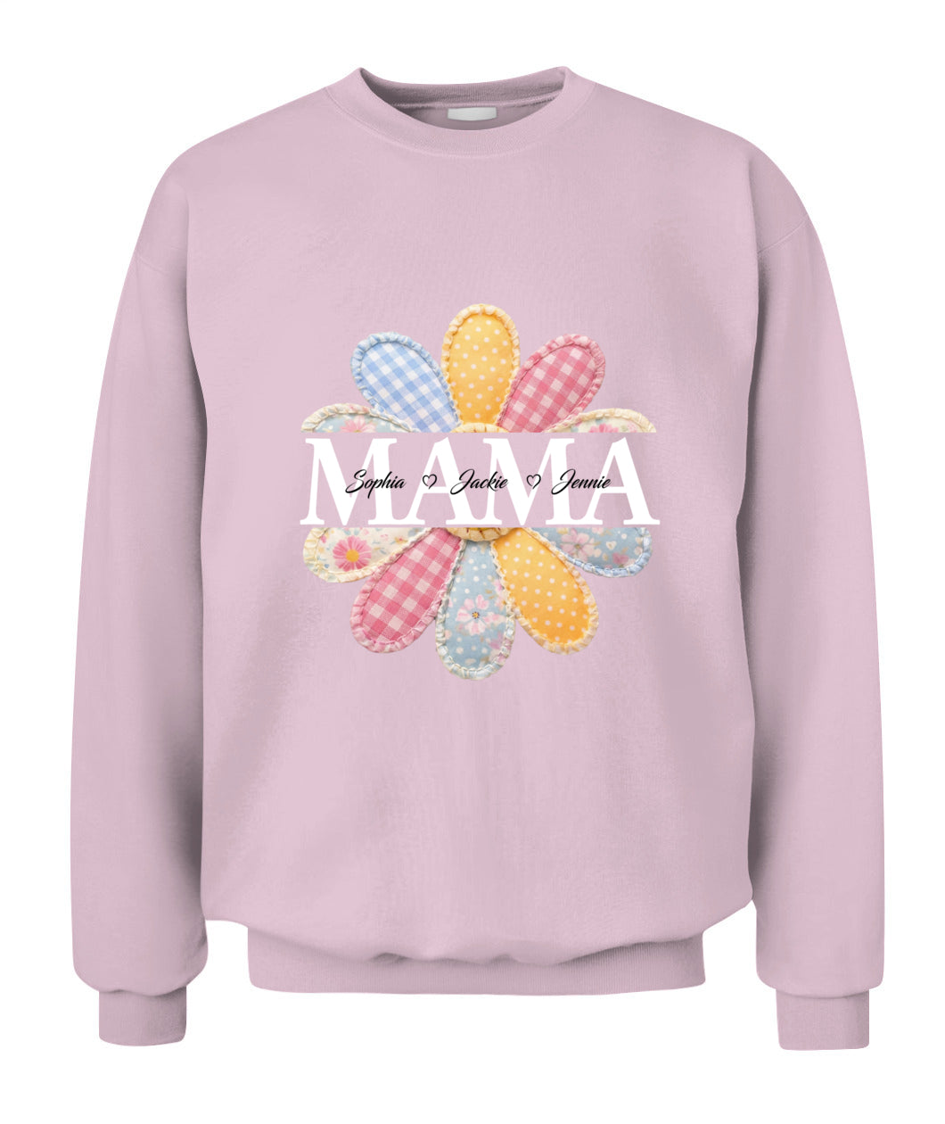 Personalized Flower Mama Grandma Nana Custom  Faux 3D Patchwork T-Shirt Sweatshirt