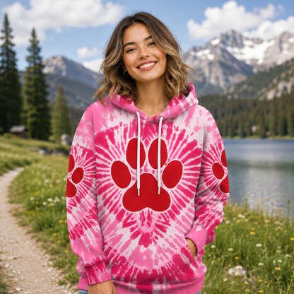 Pink Paw Swirl Tie Dye Cat Printed Hoodie Sweatshirt T-Shirt