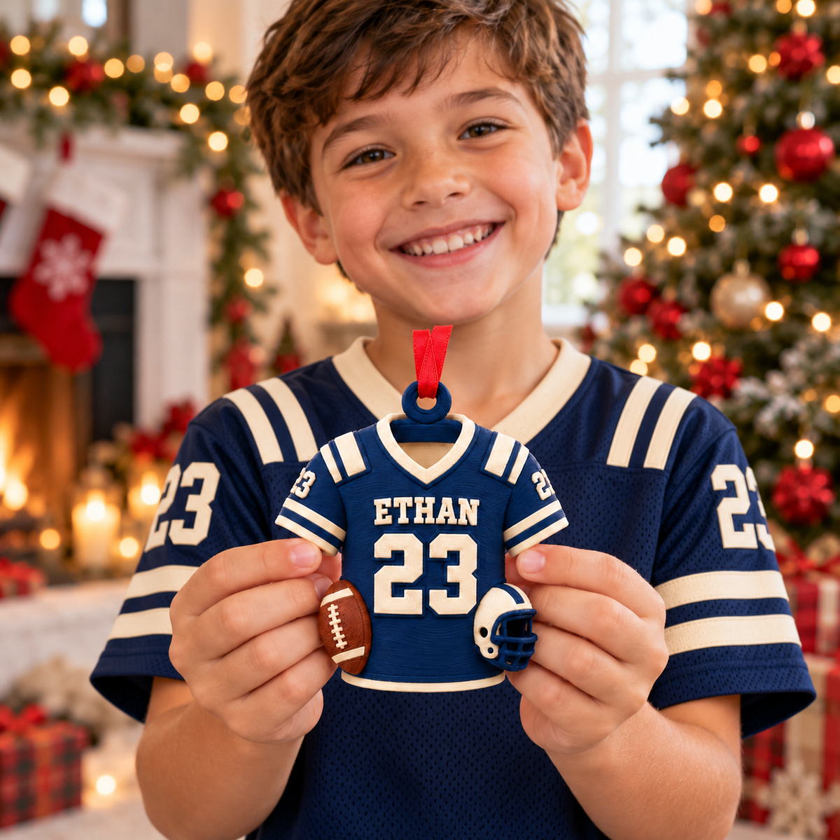 Personalized Football Jersey Ornament, 3D Printed PLA, Custom Name and Number, Football Player Christmas Gift