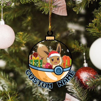 Personalized Eevee Pokeball Christmas Custom Name Ornament