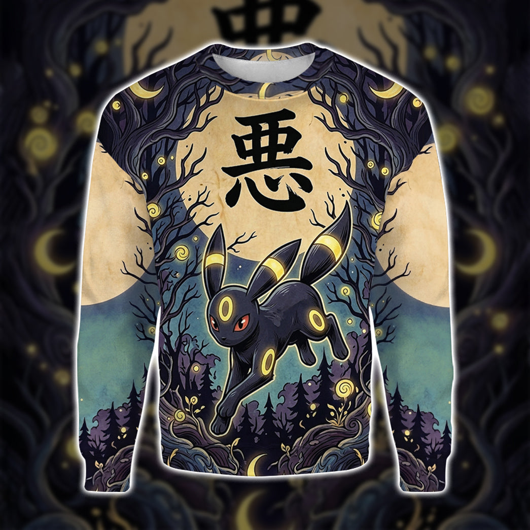 Anime PKM Umbreon Japanese Kanji Aesthetic All Over Printed Sweatshirt Hoodie Zip Hoodie T-Shirt